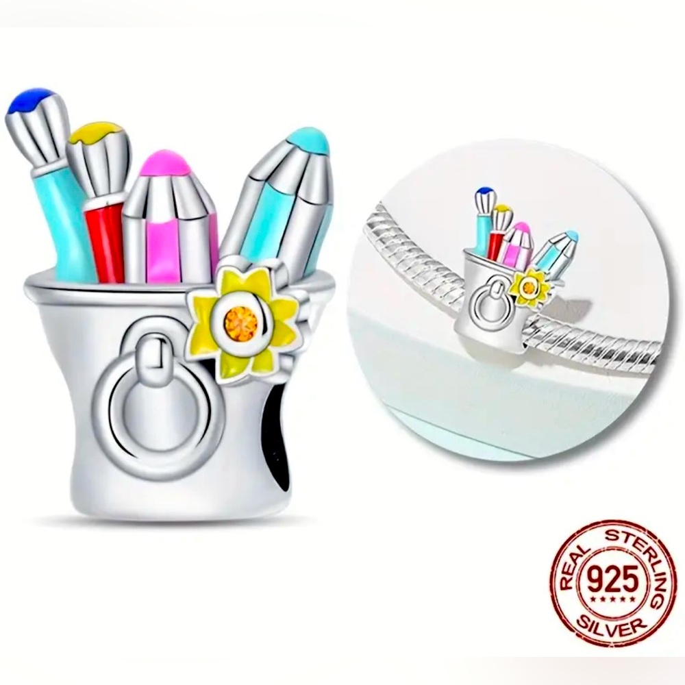 925 Sterling Silver Art Drawing Colored brushes, Charm NWT